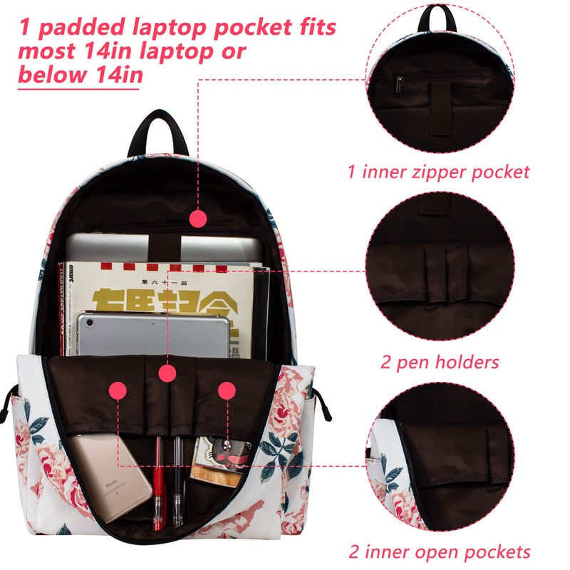 Leaper Travel Backpack for Women Girls Water Resistant Backpack for School Laptop Backpack Kids Backpack Kawaii Bookbag Floral Beige - Image 5